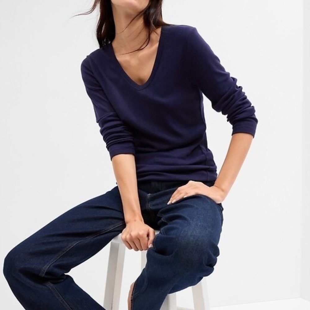 GAP Blue The Favorite V-Neck Long Sleeve Tee Size Medium